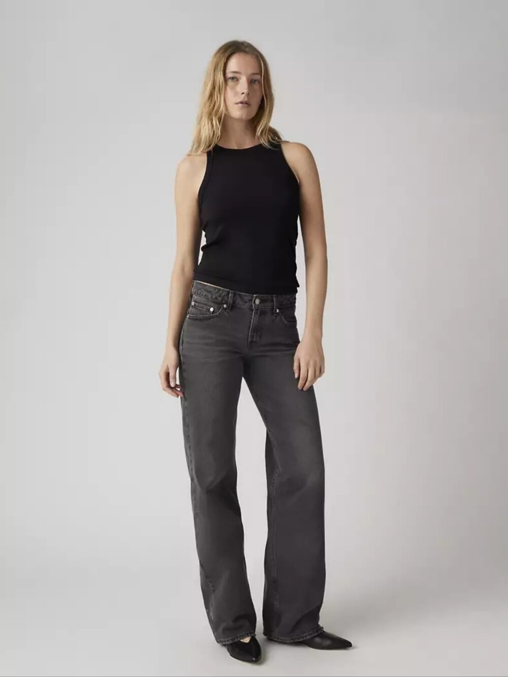 LEVI'S Women Jeans Size 23 Low Loose 100% Cotton Black Color Wide Leg Low Rise